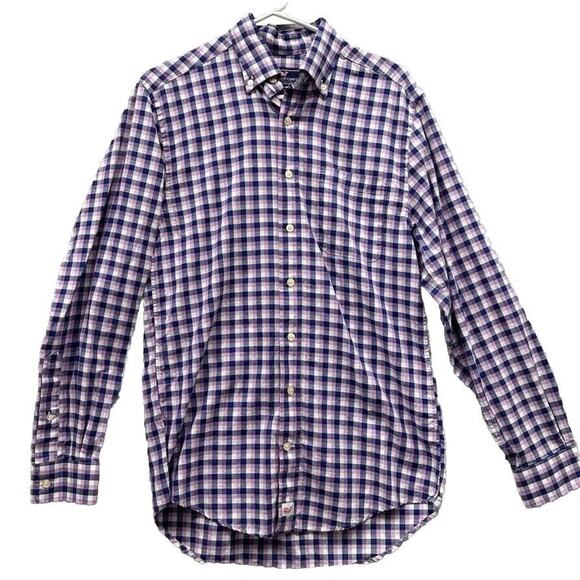 Vineyard Vines Shirt Mens Small Slim Fit Murray Gingham Plaid Preppy Pink Blue S - Picture 1 of 7